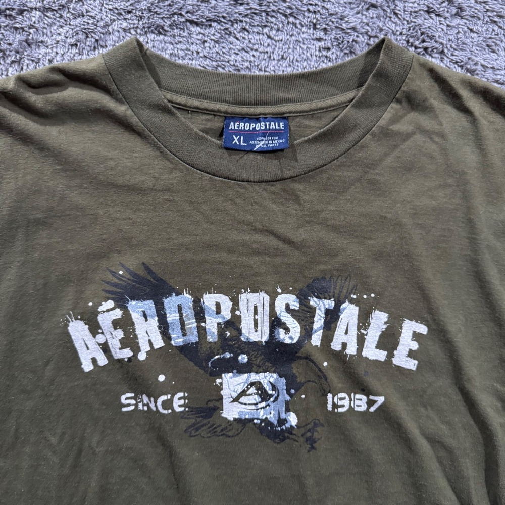 Y2K Aeropostale Mens XL‎ Olive Green Eagle Logo Graphic T-Shirt 1987 Tee